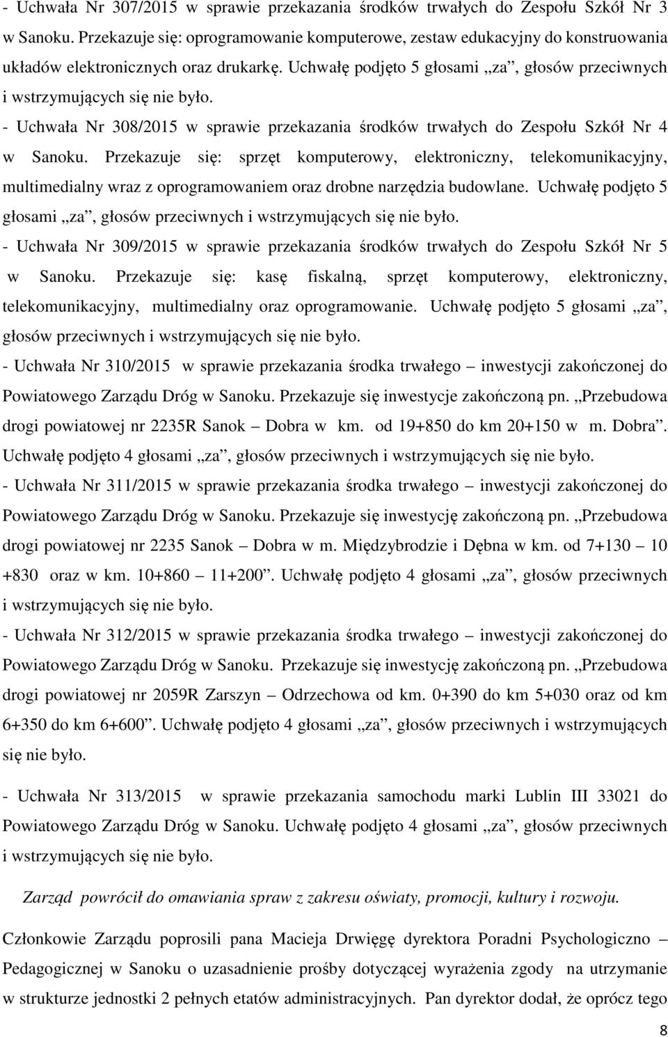 - Uchwała Nr 308/2015 w sprawie przekazania środków trwałych do Zespołu Szkół Nr 4 w Sanoku.