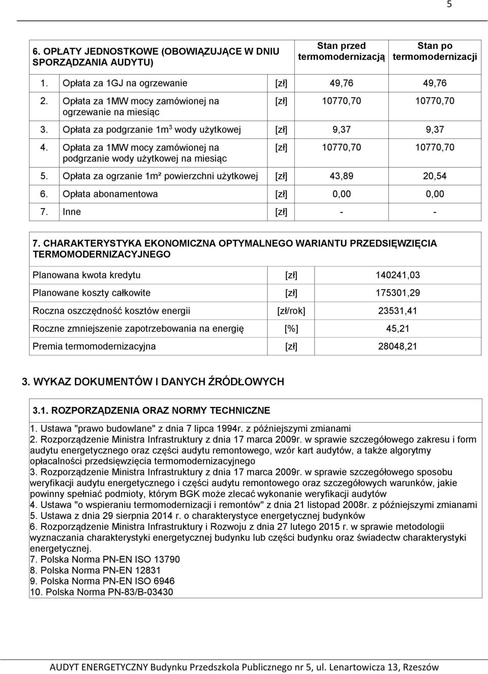 Opłata za 1MW mocy zamówionej na podgrzanie wody użytkowej na miesiąc [zł] 10770,70 10770,70 5. Opłata za ogrzanie 1m² powierzchni użytkowej [zł] 43,89 20,54 6. Opłata abonamentowa [zł] 0,00 0,00 7.