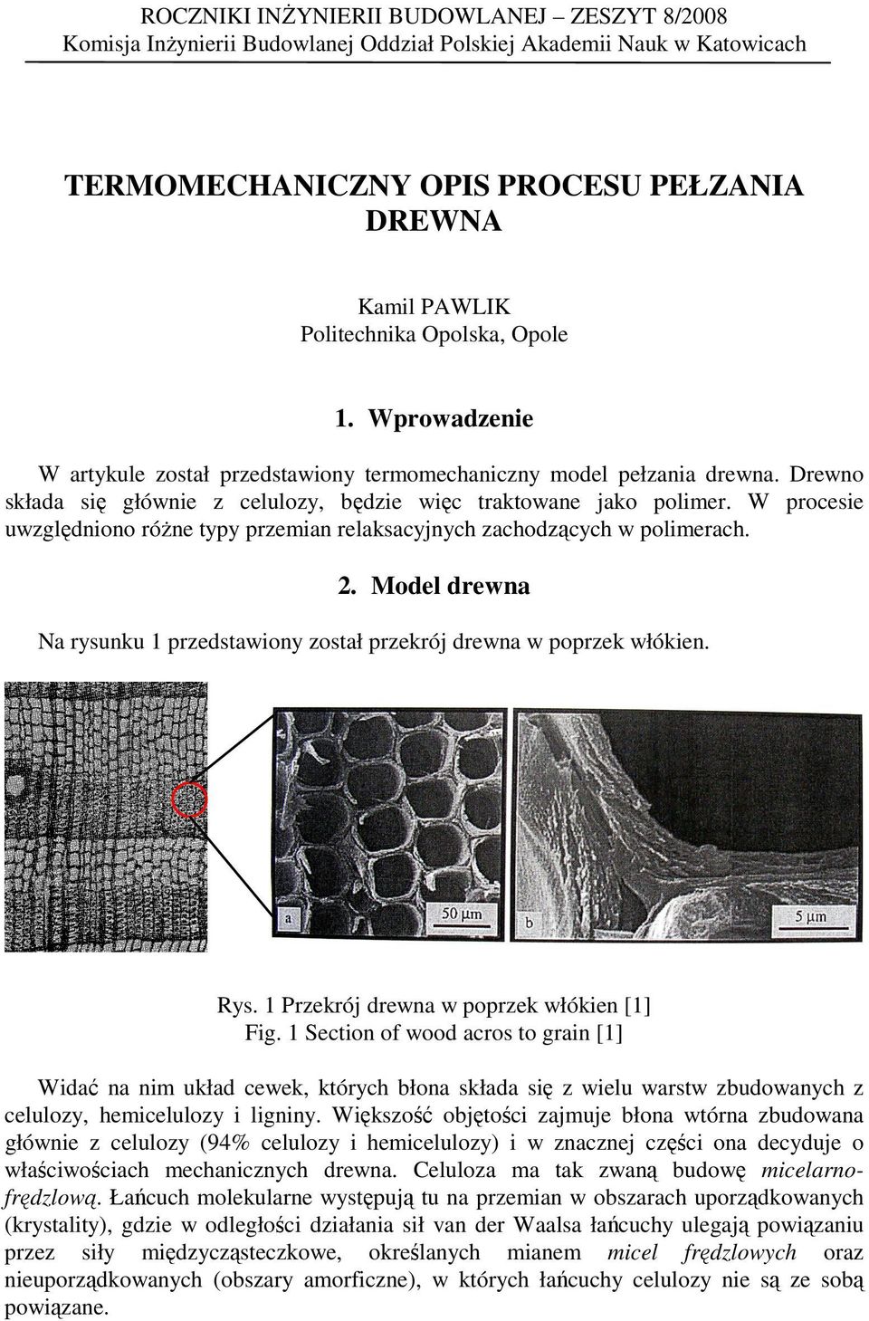 W procsi uwzględniono różn ypy przmian rlaksacyjnych zachodzących w polimrach.. Modl drwna Na rysunku przdsawiony zosał przkrój drwna w poprzk włókin. Rys. Przkrój drwna w poprzk włókin [] ig.