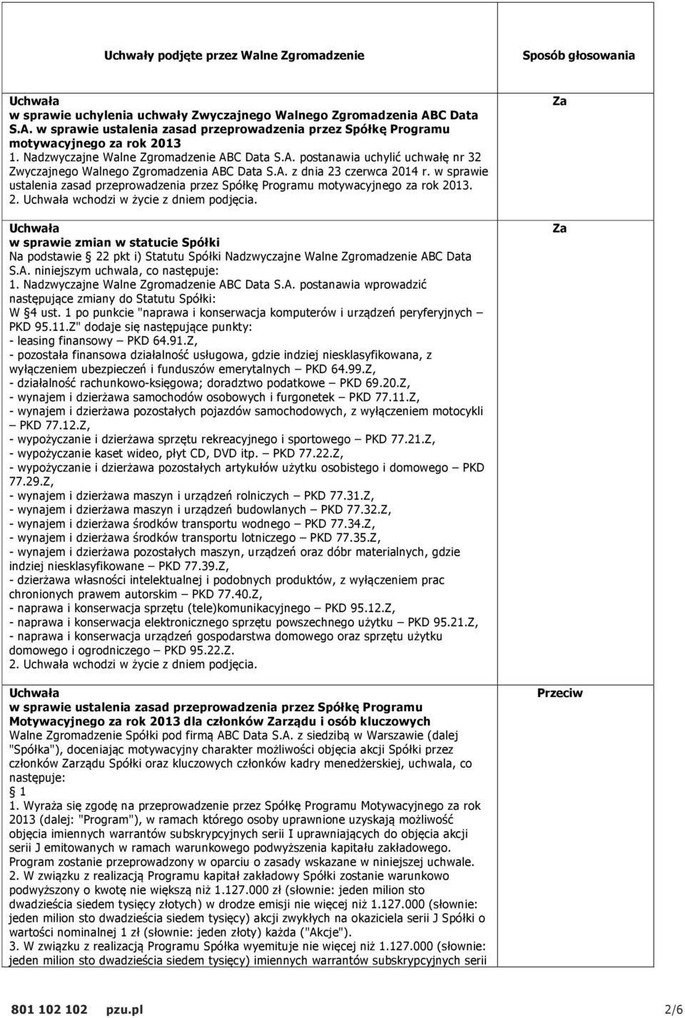 A. z dnia 23 czerwca 2014 r. w sprawie ustalenia zasad przeprowadzenia przez Spółkę Programu motywacyjnego za rok 2013. 2. wchodzi w życie z dniem podjęcia.