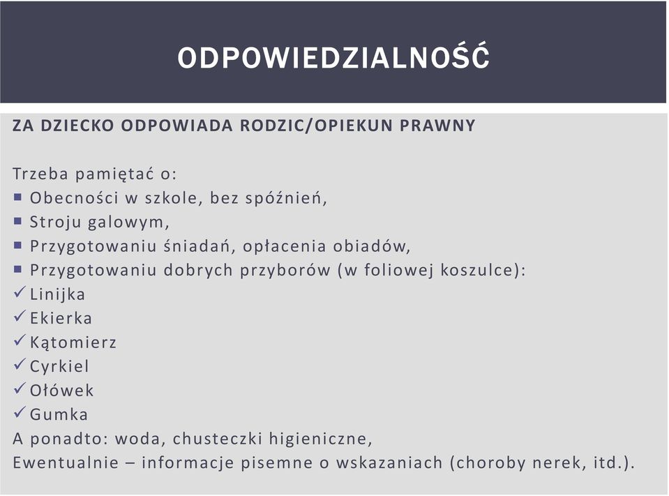 dobrych przyborów (w foliowej koszulce): Linijka Ekierka Kątomierz Cyrkiel Ołówek Gumka A