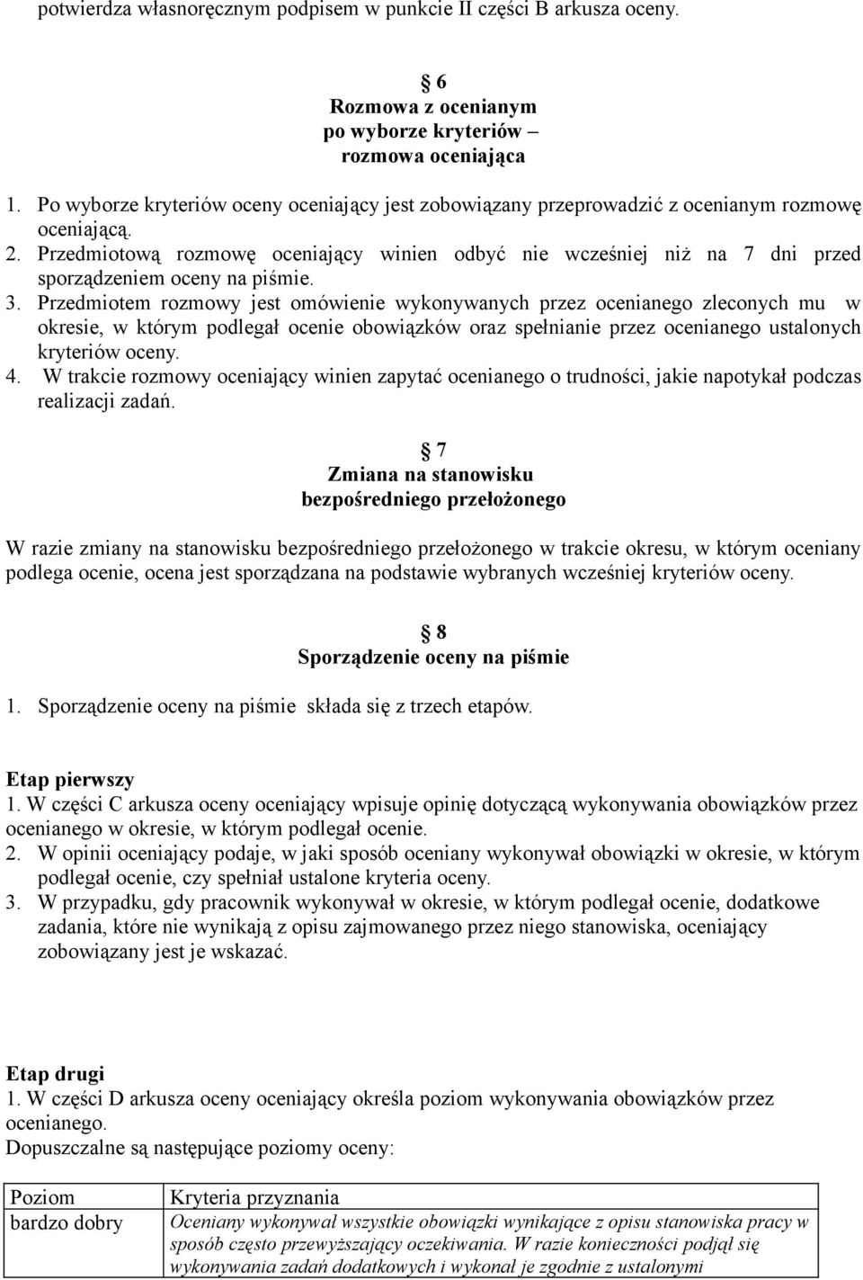 Przedmiotową rozmowę oceniający winien odbyć nie wcześniej niż na 7 dni przed sporządzeniem oceny na piśmie. 3.