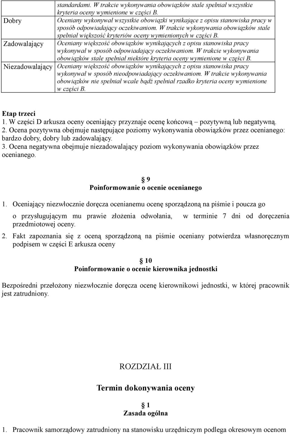 W trakcie wykonywania obowiązków stale spełniał większość kryteriów oceny wymienionych w części B.