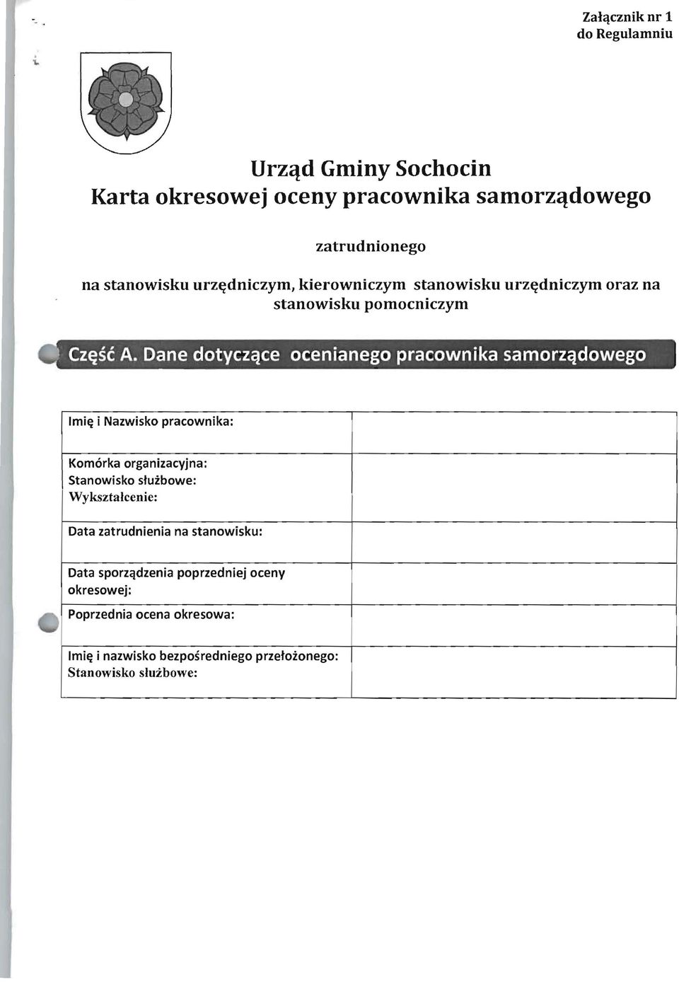 Dane dotyczclce ocenianego pracownika samorzcldowego Imi~ i Nazwisko praeownika: Kom6rka organizaeyjna: Stanowisko stuibowe: