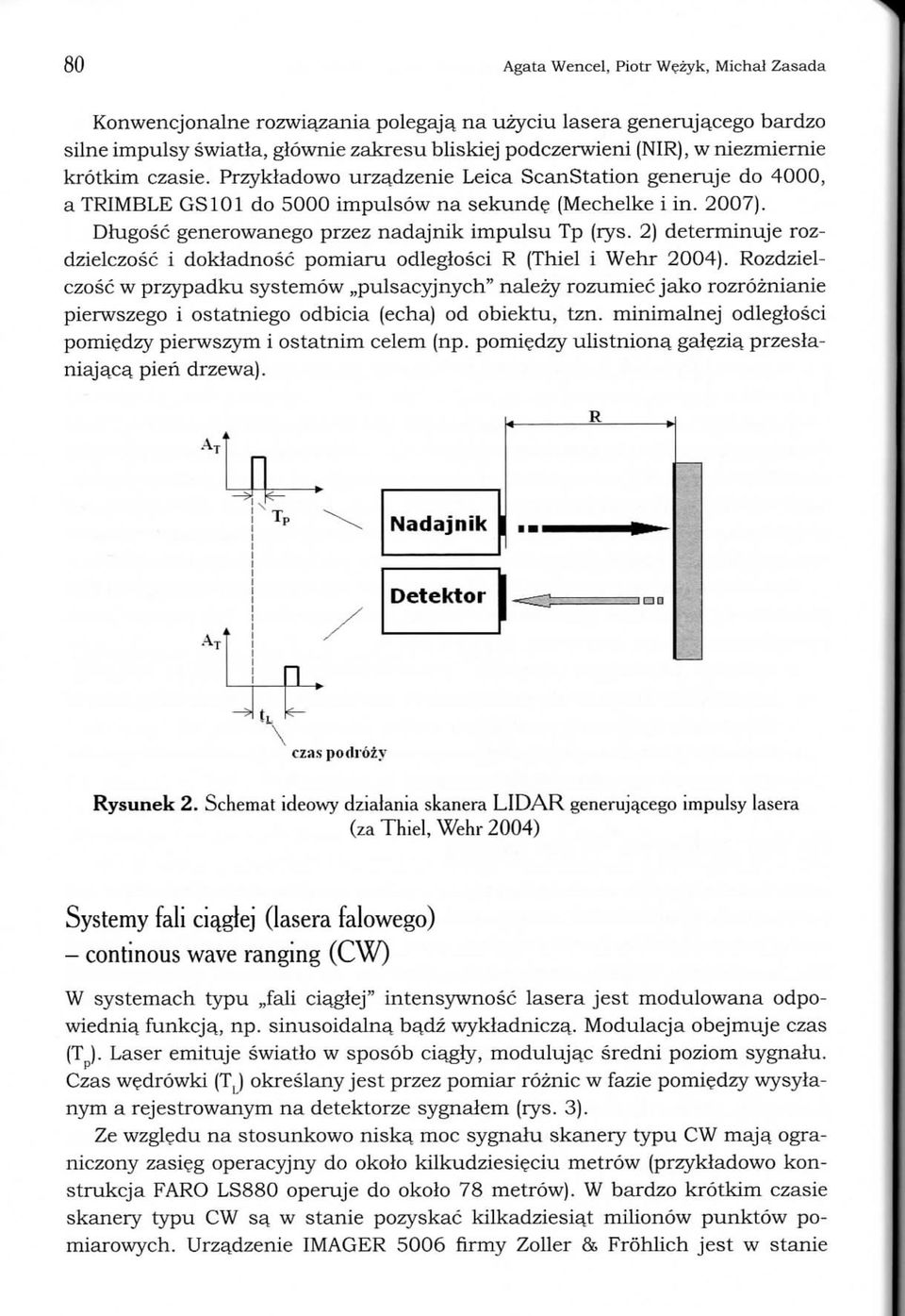 Przykladowo urzadzenie Leica ScanStation generuje do 4000, a TRIMBLE GS101 do 5000 impulsow na sekunde (Mechelke i in. 2007). Dhigosc generowanego przez nadajnik impulsu Tp (rys.