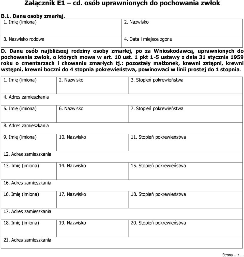 1 pkt 1-5 ustawy z dnia 31 stycznia 1959 roku o cmentarzach i chowaniu zmarłych tj.