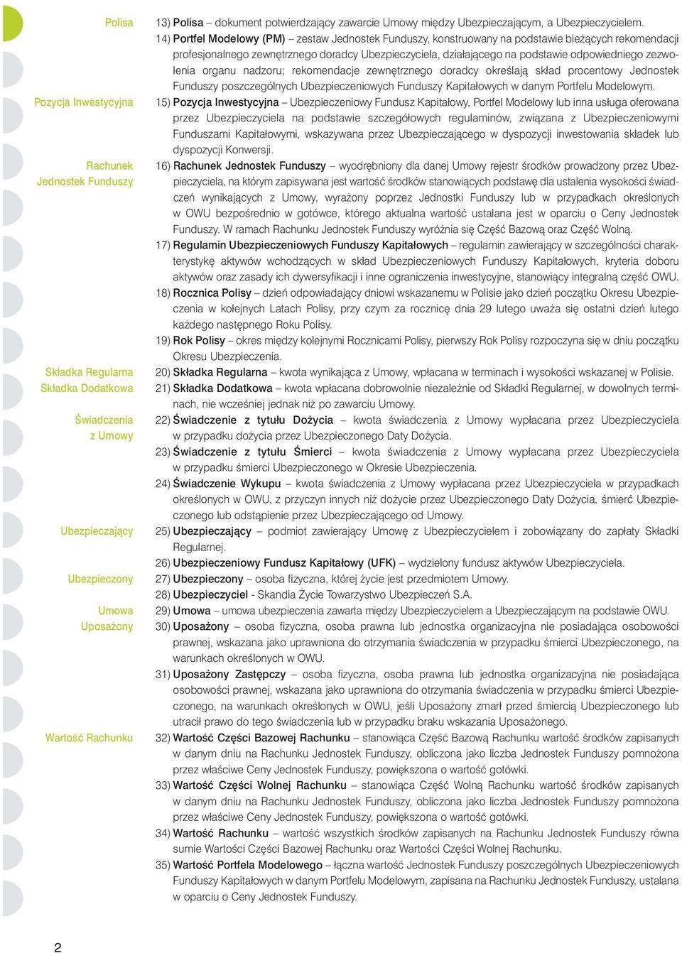 14) Portfel Modelowy (PM) zestaw Jednostek Funduszy, konstruowany na podstawie bie àcych rekomendacji profesjonalnego zewn trznego doradcy Ubezpieczyciela, działajàcego na podstawie odpowiedniego
