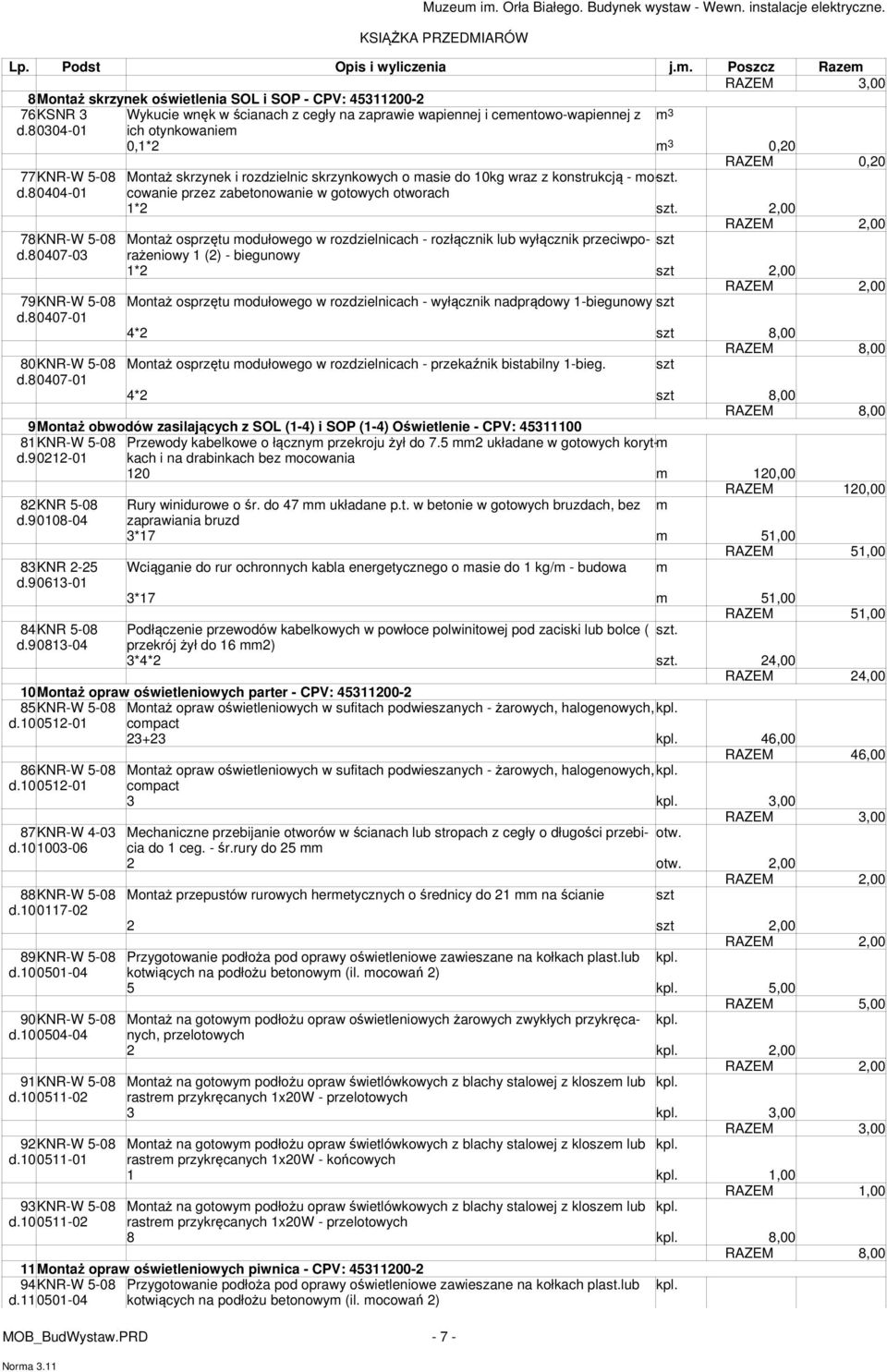 800-01 przez zabetonowanie w gotowych otworach 1*2 2,00 78KNR-W 5-08 Montaż osprzętu odułowego w rozdzielnicach - rozłącznik lub wyłącznik przeciwporażeniowy d.