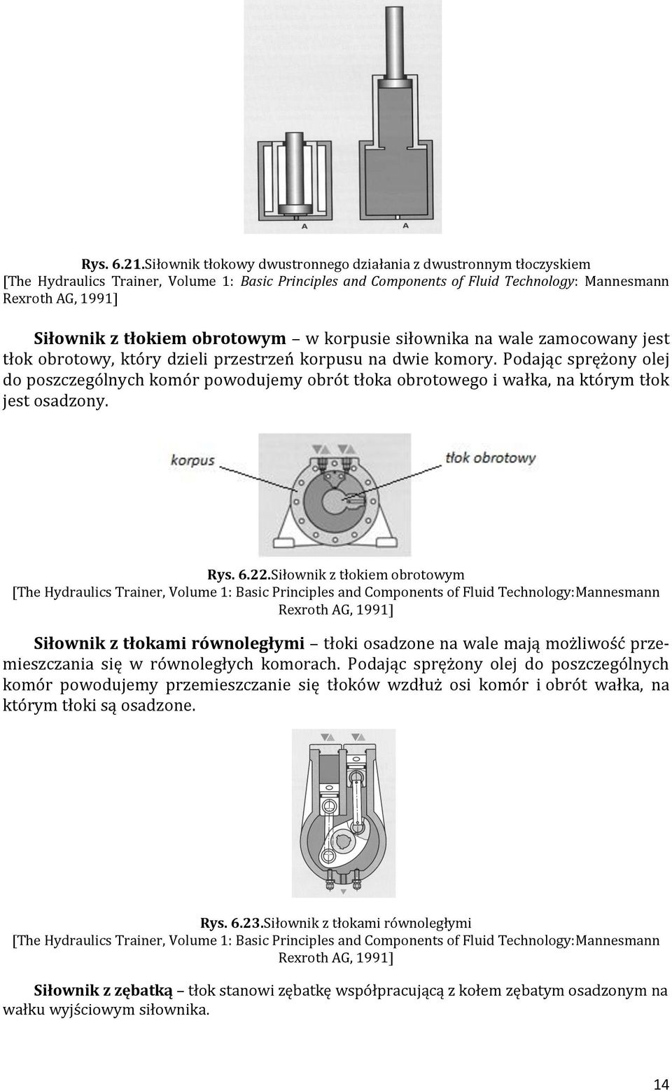 tłokiem obrotowym w korpusie siłownika na wale zamocowany jest tłok obrotowy, który dzieli przestrzeń korpusu na dwie komory.