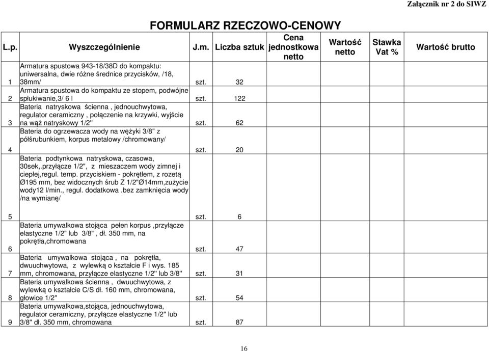 122 Bateria natryskowa ścienna, jednouchwytowa, regulator ceramiczny, połączenie na krzywki, wyjście na wąż natryskowy 1/2'' szt.