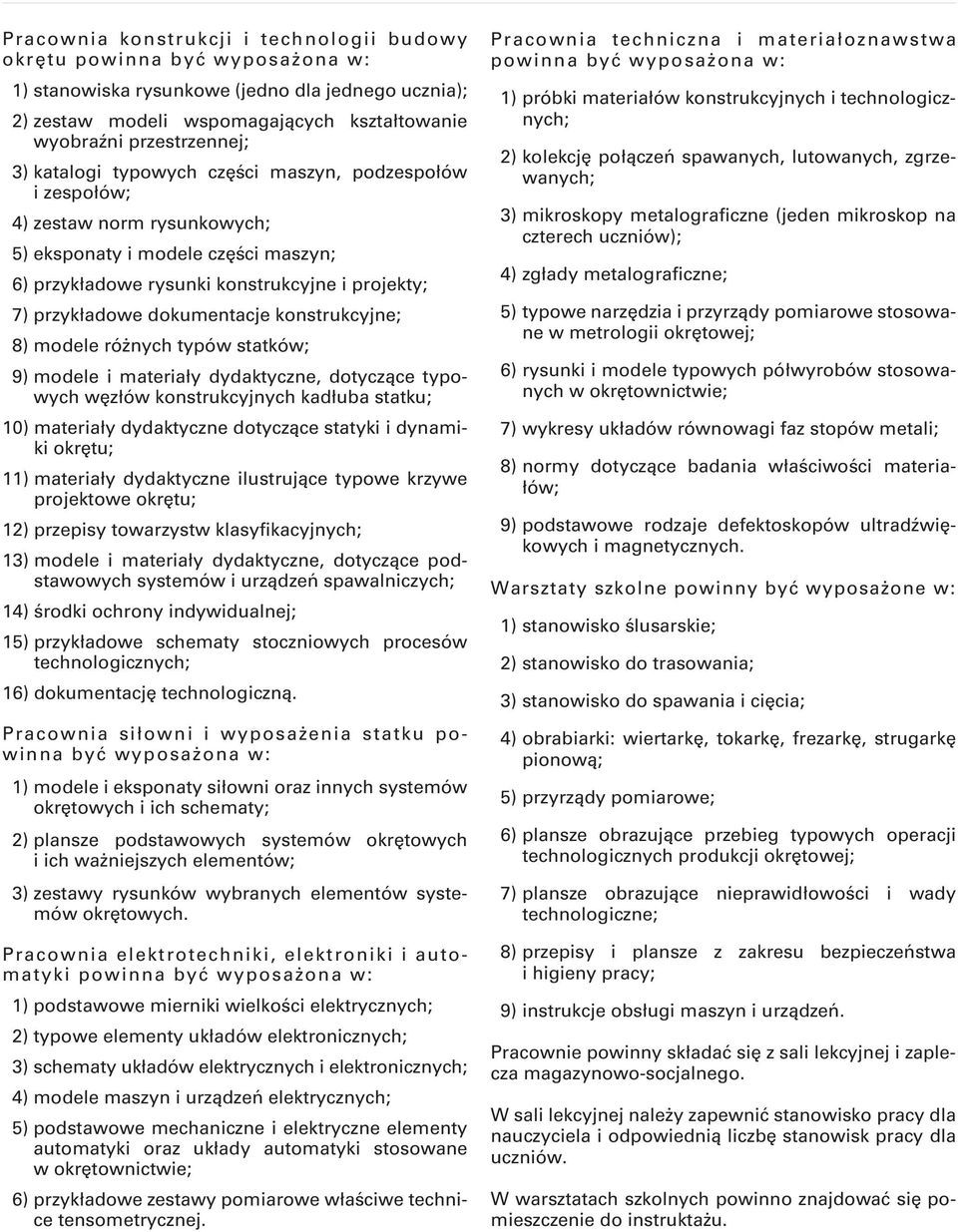 dokumentacje konstrukcyjne; 8) modele różnych typów statków; 9) modele i materiały dydaktyczne, dotyczące typowych węzłów konstrukcyjnych kadłuba statku; 10) materiały dydaktyczne dotyczące statyki i