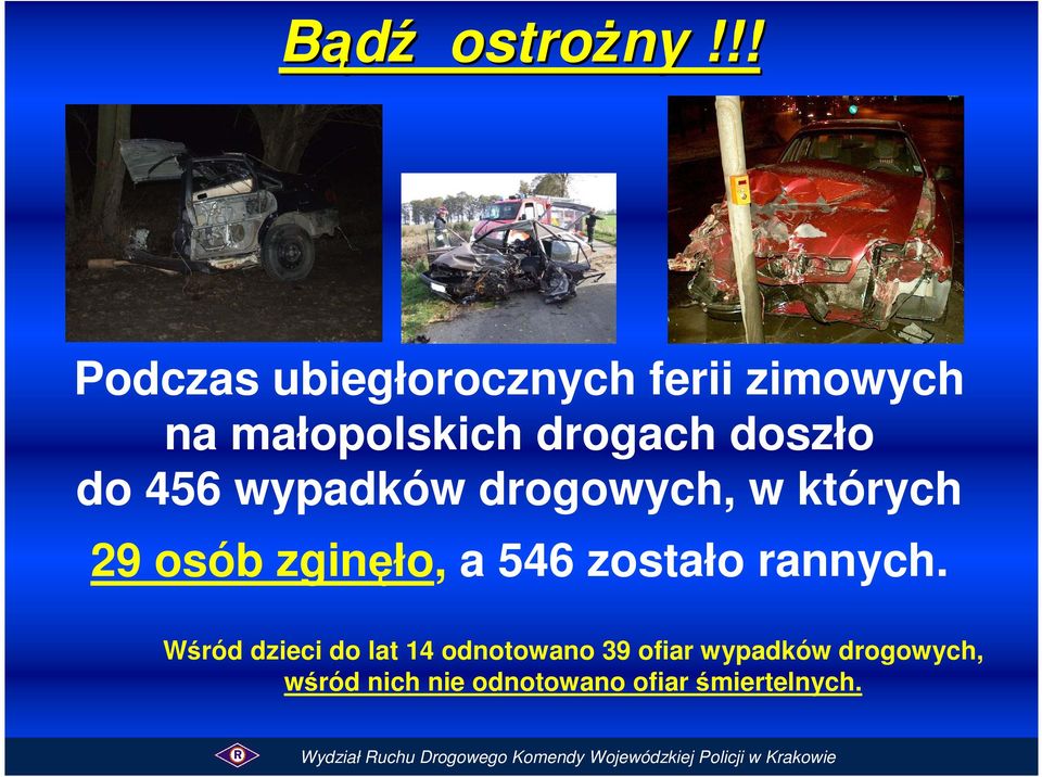 doszło do 456 wypadków drogowych, w których 29 osób zginęło, a 546