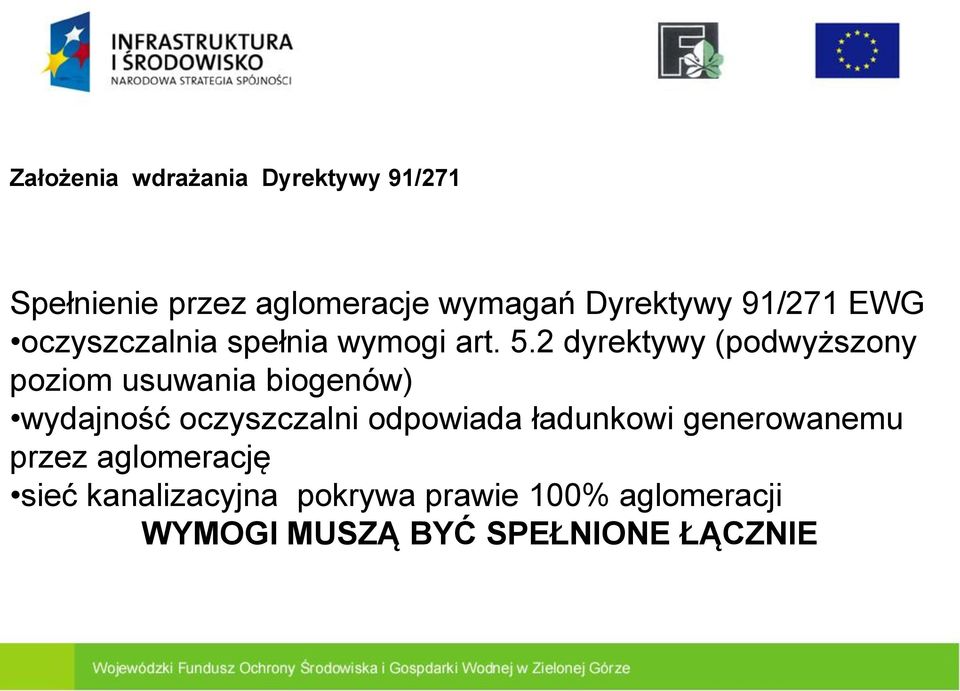 2 dyrektywy (podwyższony poziom usuwania biogenów) wydajność oczyszczalni odpowiada