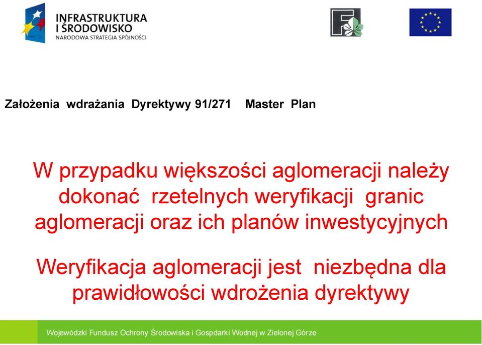 granic aglomeracji oraz ich planów inwestycyjnych Weryfikacja