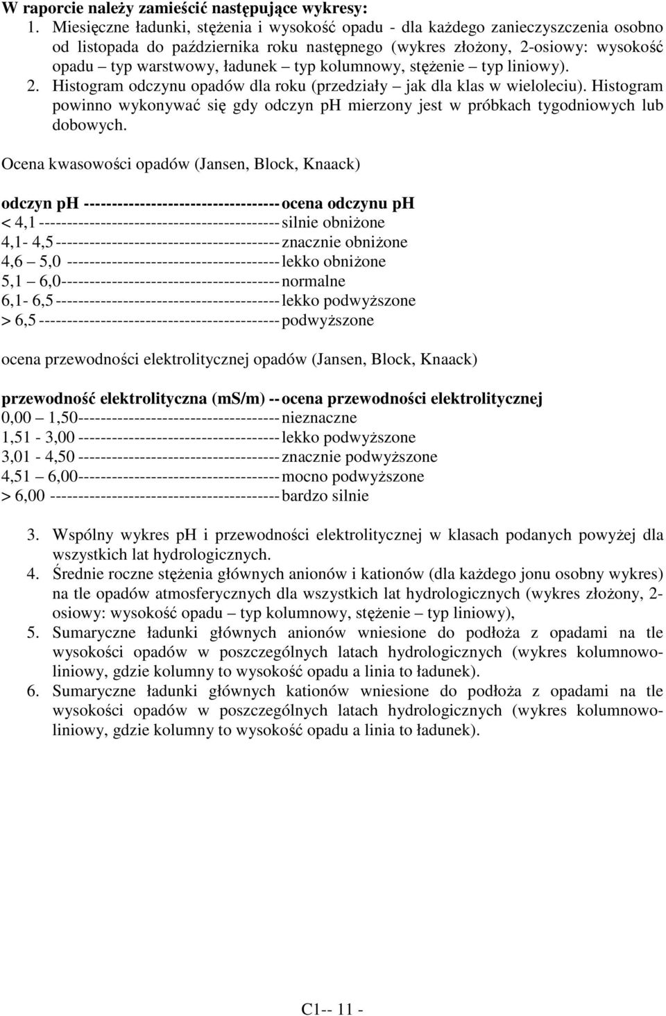 kolumnowy, stęŝenie typ liniowy). 2. Histogram odczynu opadów dla roku (przedziały jak dla klas w wieloleciu).