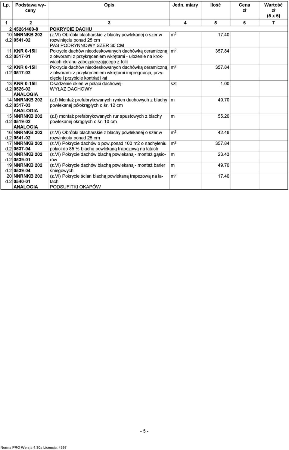 2 NNRNKB 202 0540-01 PAS PODRYNNOWY SZER 30 CM Pokrycie dachów nieodeskowanych dachówką ceramiczną z otworami z przykręceniem wkrętami - ułożenie na krokwiach ekranu zabezpieczającego z folii