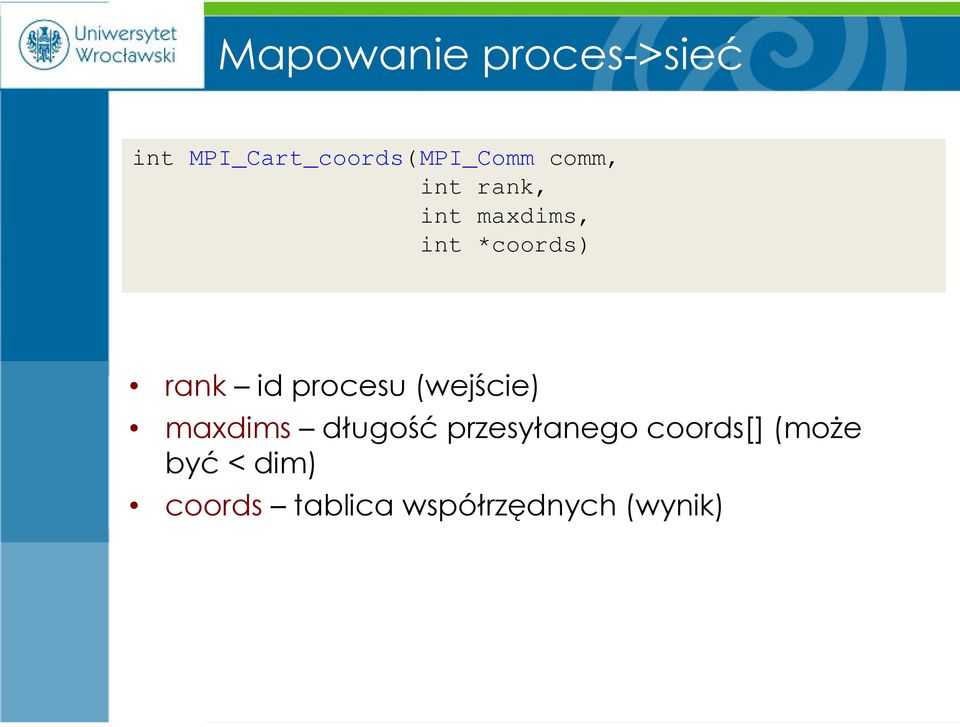 procesu (wejście) maxdims długość przesyłanego