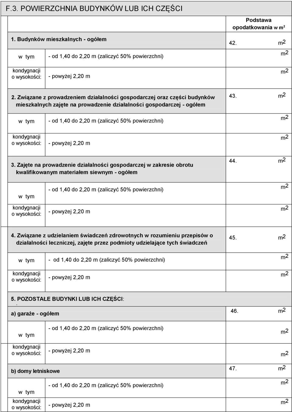 Związane z prowadzeniem działalności gospodarczej oraz części budynków mieszkalnych zajęte na prowadzenie działalności gospodarczej - ogółem 43. 3.