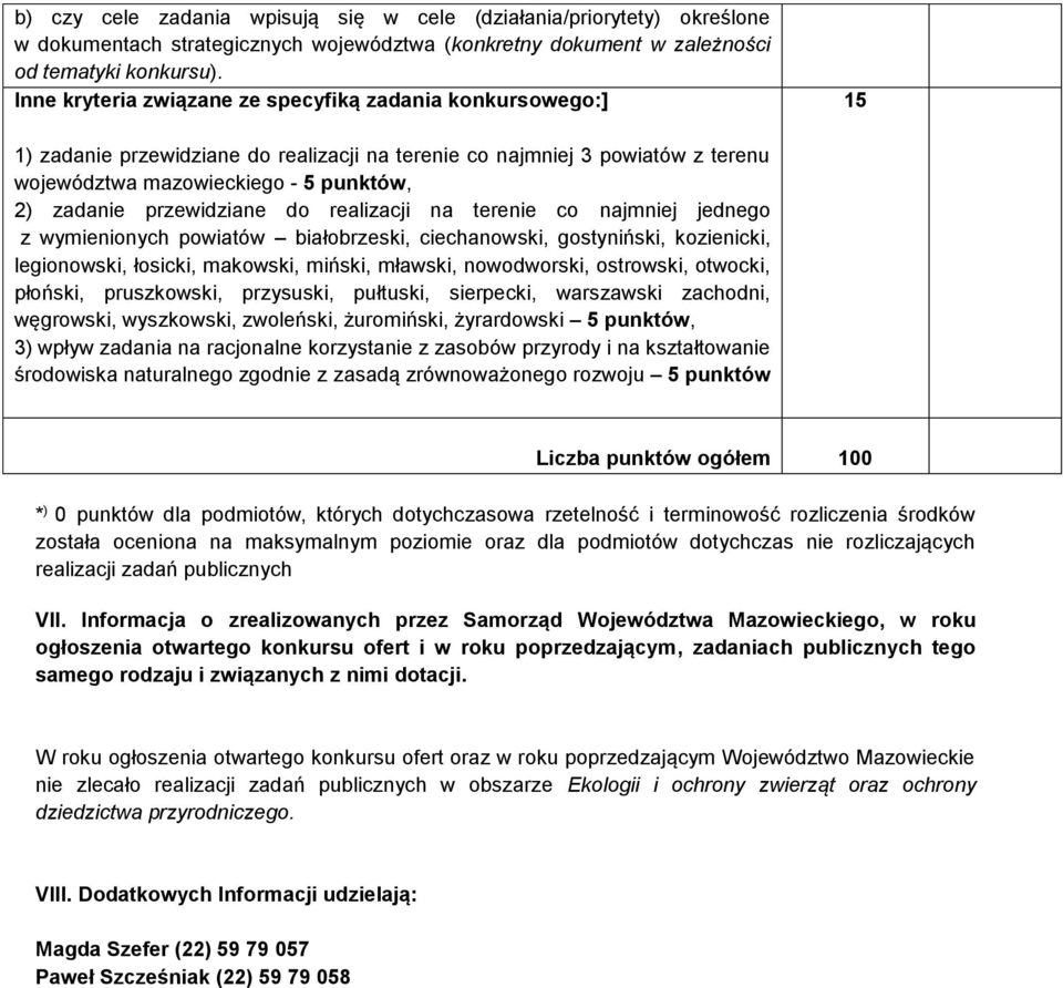 przewidziane do realizacji na terenie co najmniej jednego z wymienionych powiatów białobrzeski, ciechanowski, gostyniński, kozienicki, legionowski, łosicki, makowski, miński, mławski, nowodworski,