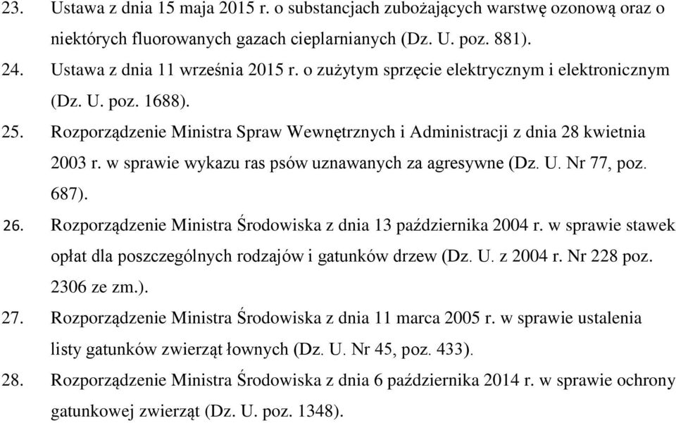 w sprawie wykazu ras psów uznawanych za agresywne (Dz. U. Nr 77, poz. 687). 26. Rozporządzenie Ministra Środowiska z dnia 13 października 2004 r.