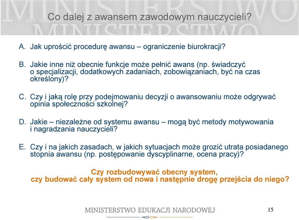 Czy i jaką rolę przy podejmowaniu decyzji o awansowaniu może odgrywać opinia społeczności szkolnej? D.