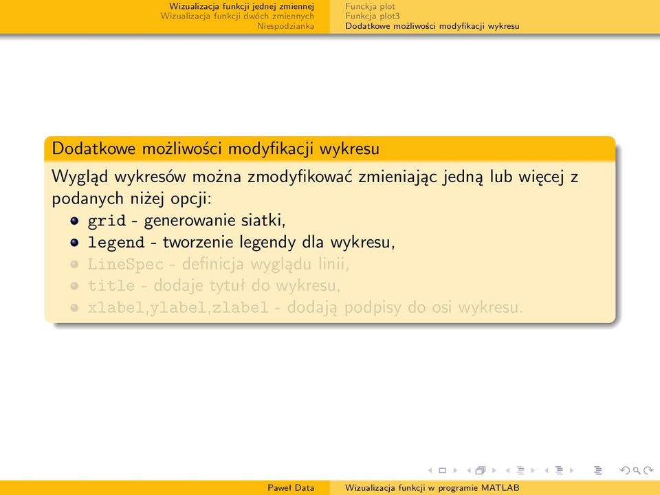 - tworzenie legendy dla wykresu, LineSpec - definicja wyglądu linii, title