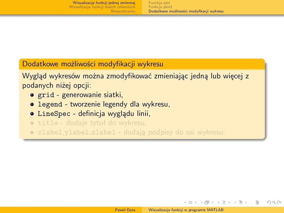 - tworzenie legendy dla wykresu, LineSpec - definicja wyglądu linii, title