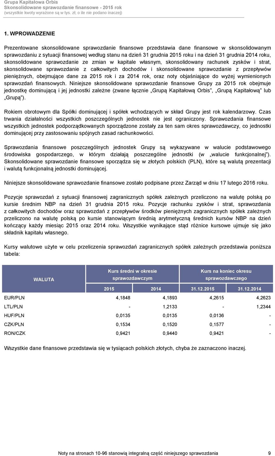 sprawozdanie z przepływów pieniężnych, obejmujące dane za 2015 rok i za 2014 rok, oraz noty objaśniające do wyżej wymienionych sprawozdań finansowych.