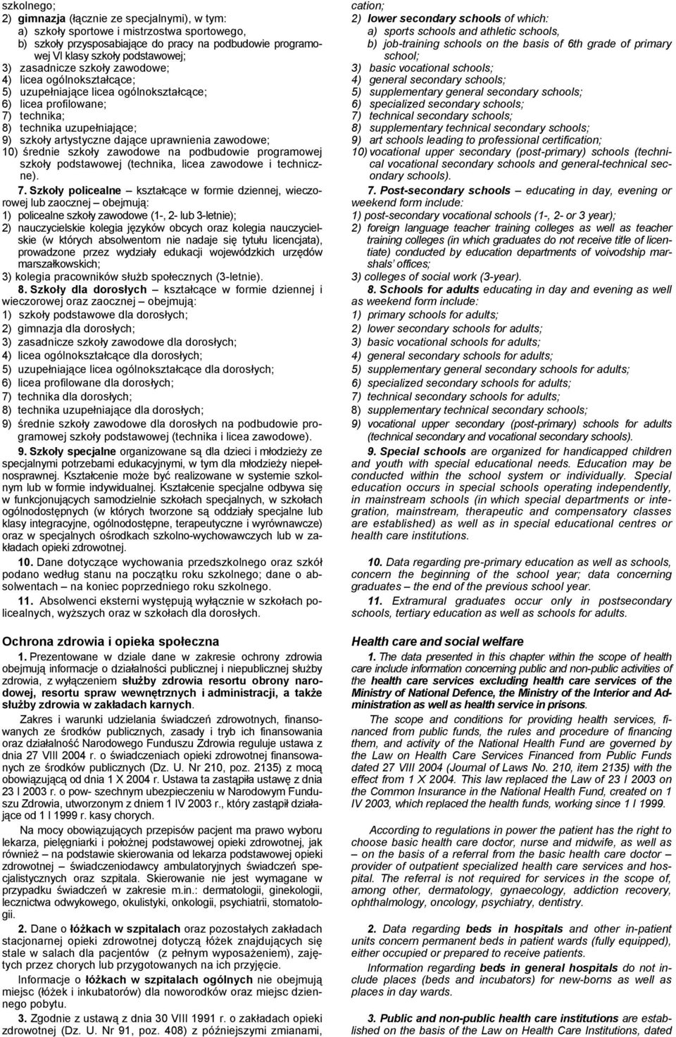 vocational schools; 4) licea ogólnokształcące; 4) general secondary schools; 5) uzupełniające licea ogólnokształcące; 5) supplementary general secondary schools; 6) licea profilowane; 6) specialized