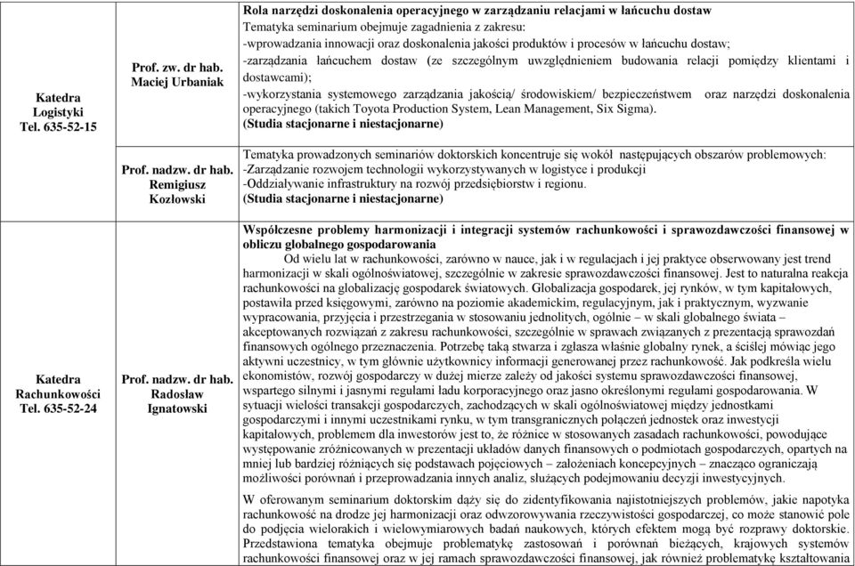 -wprowadzania innowacji oraz doskonalenia jakości produktów i procesów w łańcuchu dostaw; -zarządzania łańcuchem dostaw (ze szczególnym uwzględnieniem budowania relacji pomiędzy klientami i