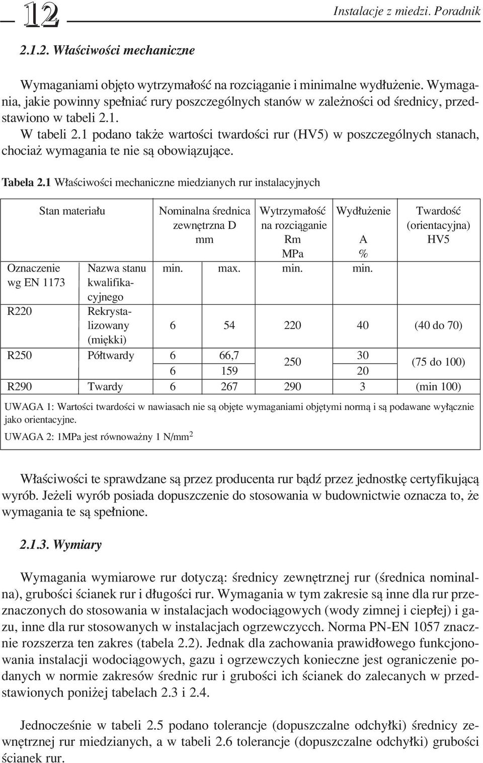 1 podano takøe wartoúci twardoúci rur (HV5) w poszczegûlnych stanach, chociaø wymagania te nie sπ obowiπzujπce. Tabela 2.