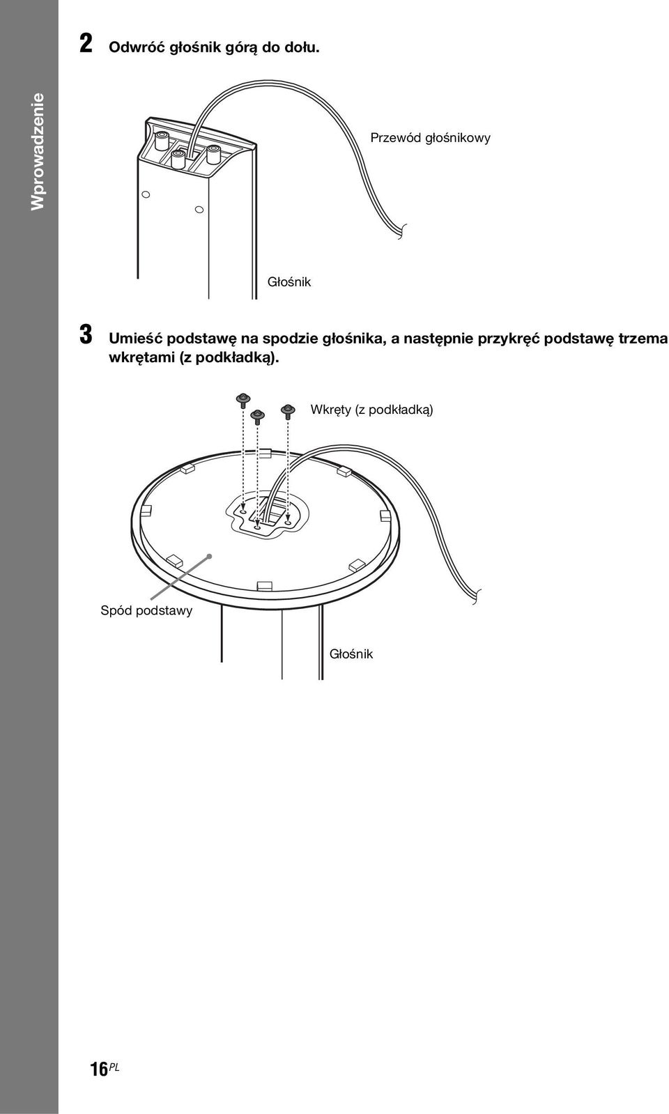 podstawę na spodzie głośnika, a następnie przykręć