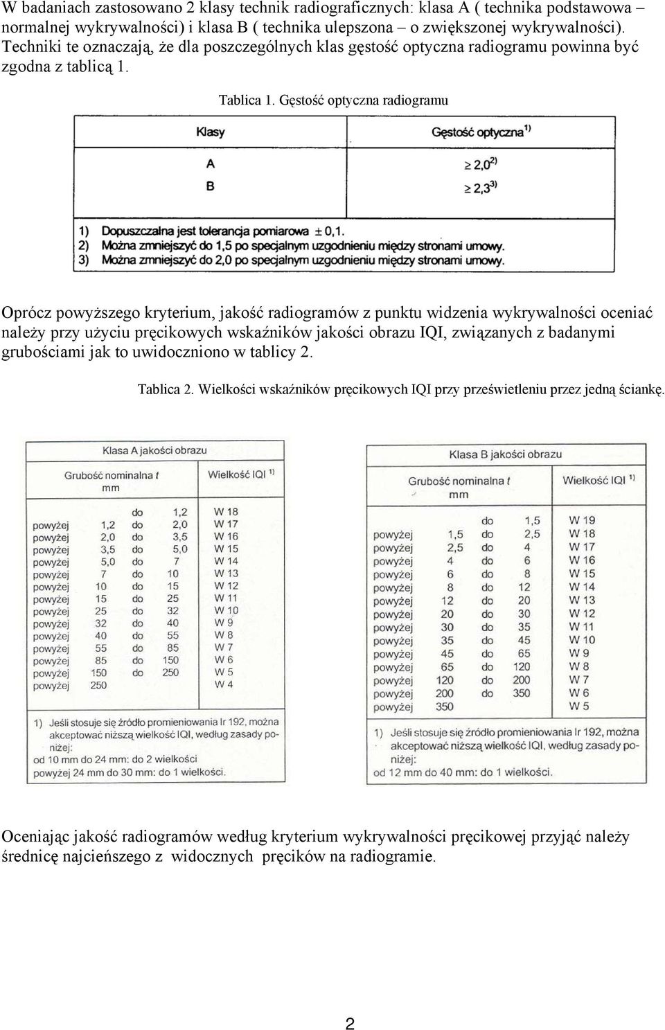 Gęstość optyczna radiogramu Oprócz powyższego kryterium, jakość radiogramów z punktu widzenia wykrywalności oceniać należy przy użyciu pręcikowych wskaźników jakości obrazu IQI, związanych z