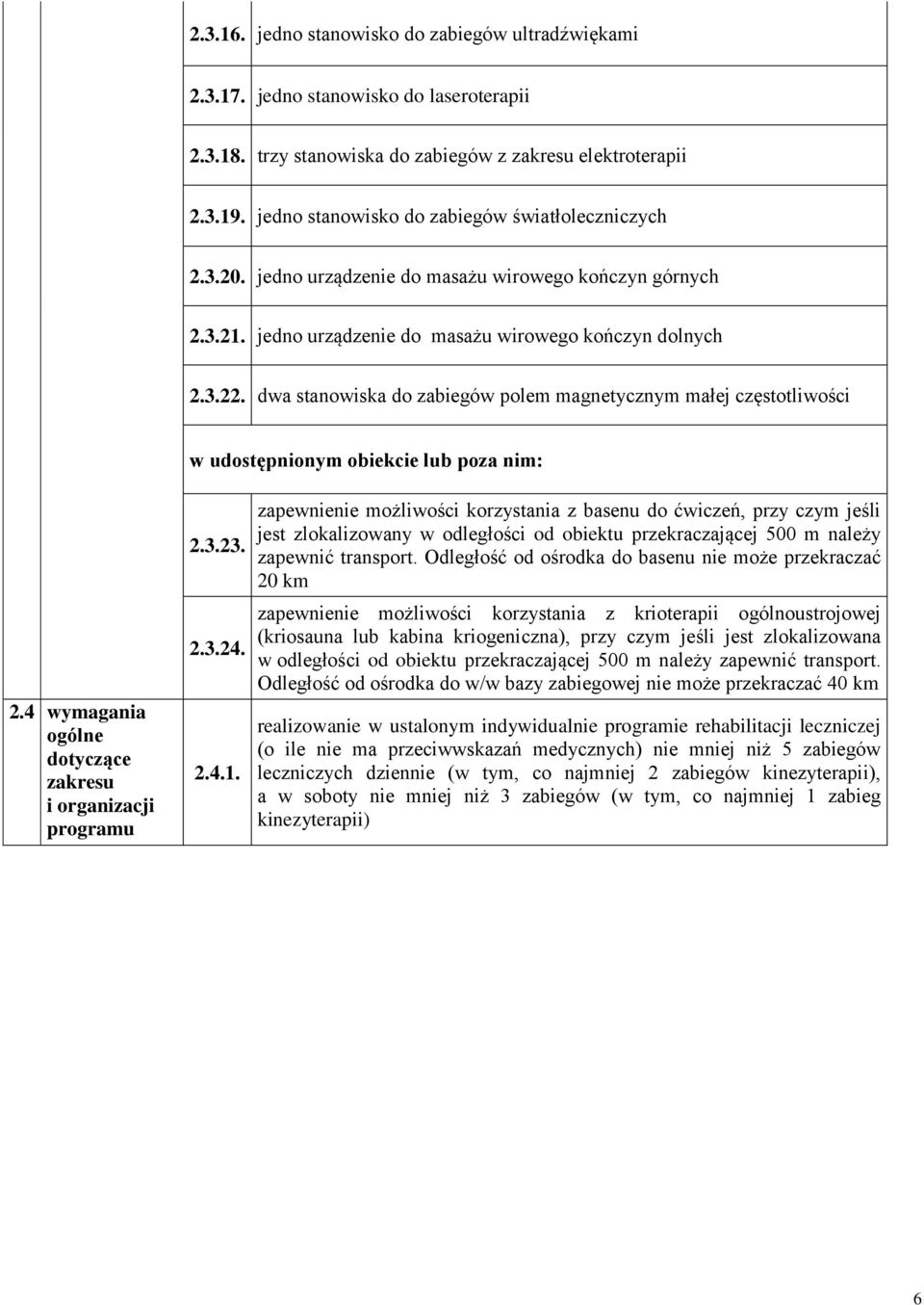 dwa stanowiska do zabiegów polem magnetycznym małej częstotliwości w udostępnionym obiekcie lub poza nim: 2.4 wymagania ogólne dotyczące zakresu i organizacji programu 2.3.23. 2.3.24. 2.4.1.