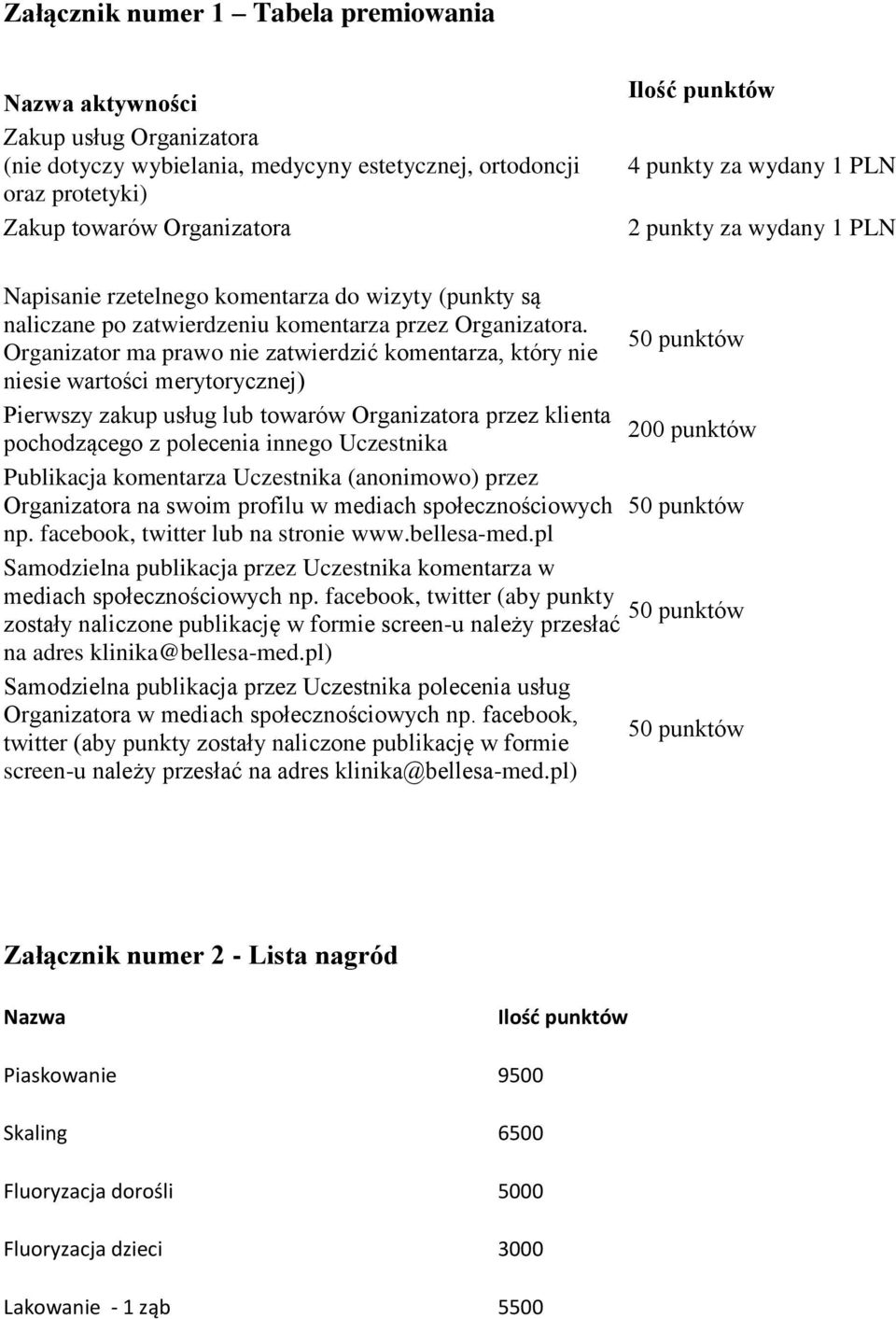 Organizator ma prawo nie zatwierdzić komentarza, który nie niesie wartości merytorycznej) Pierwszy zakup usług lub towarów Organizatora przez klienta 200 punktów pochodzącego z polecenia innego