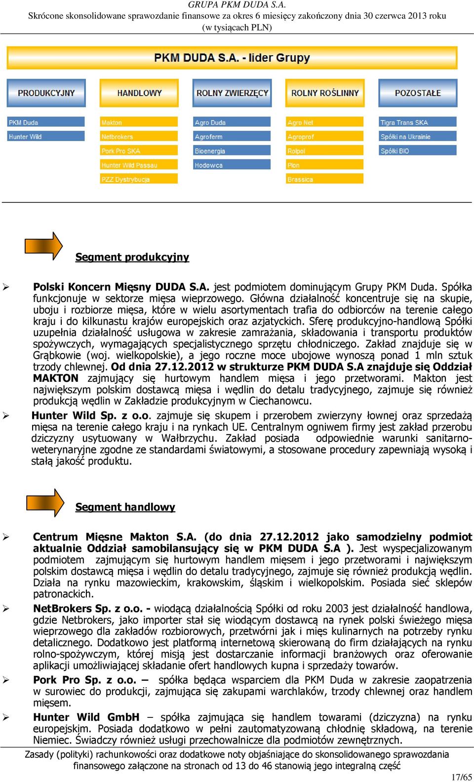 Sferę produkcyjno-handlową Spółki uzupełnia działalność usługowa w zakresie zamrażania, składowania i transportu produktów spożywczych, wymagających specjalistycznego sprzętu chłodniczego.