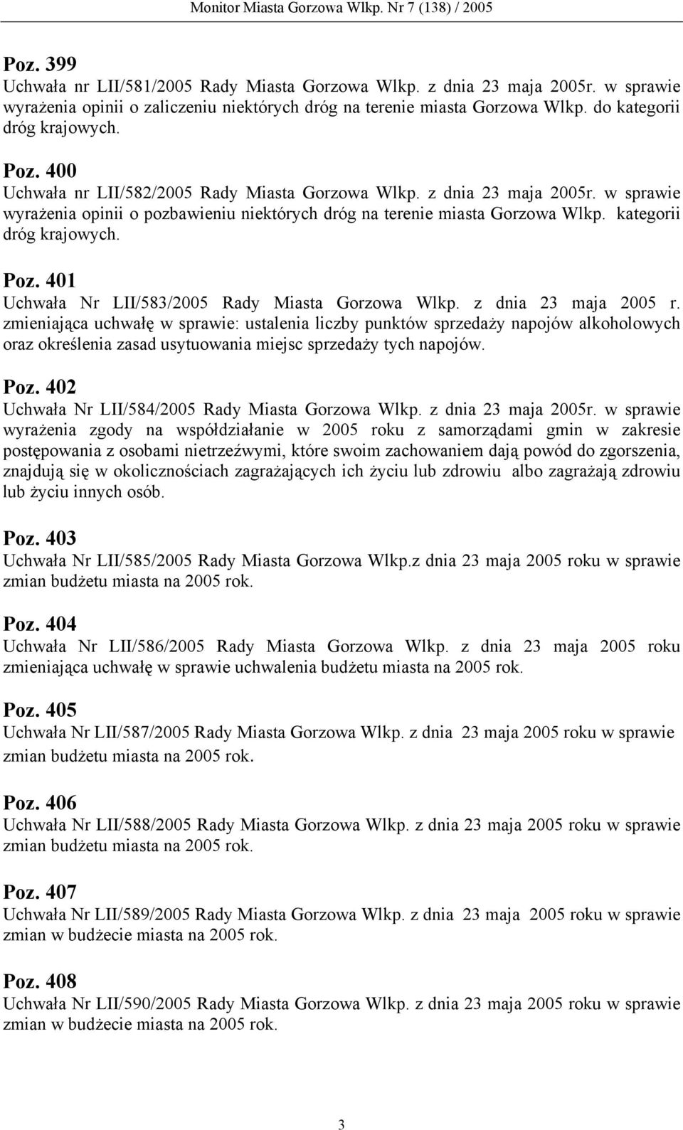 401 Uchwała Nr LII/583/2005 Rady Miasta Gorzowa Wlkp. z dnia 23 maja 2005 r.