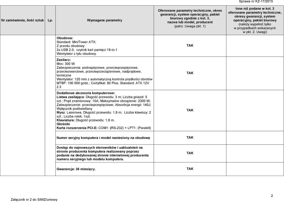 MTBF: 100 000 godz.; Certyfikat: 80 Plus; Standard: ATX 12V 2.3 Dodatkowe akcesoria komputerowe: Listwa zasilająca: Długość przewodu: 3 m; Liczba gniazd: 5 szt.