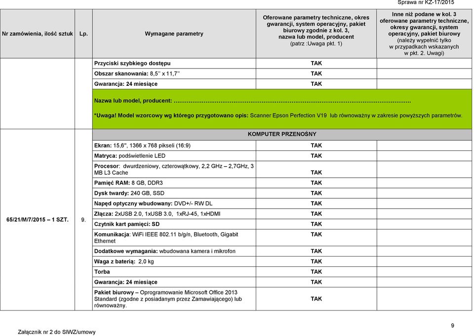 Ekran: 15,6'', 1366 x 768 pikseli (16:9) Matryca: podświetlenie LED Procesor: dwurdzeniowy, czterowątkowy, 2,2 GHz 2,7GHz, 3 MB L3 Cache Pamięć RAM: 8 GB, DDR3 Dysk twardy: 240 GB, SSD Napęd