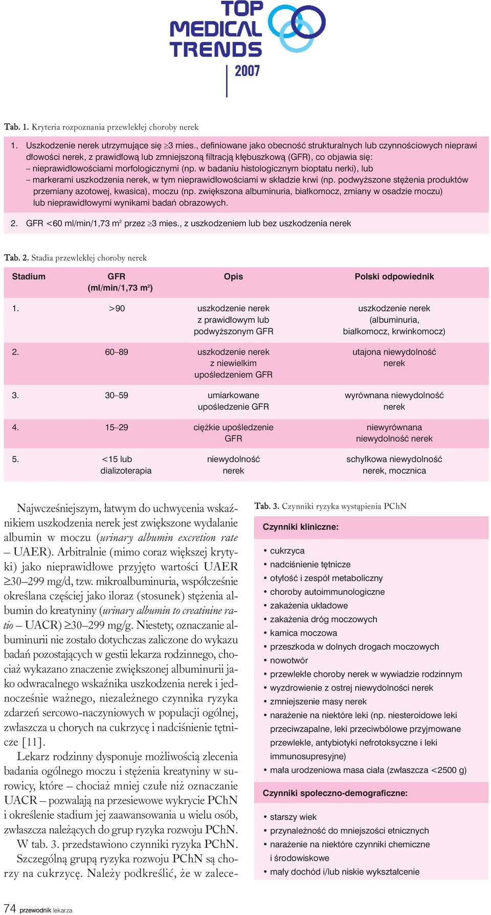 (np. w badaniu histologicznym bioptatu nerki), lub markerami uszkodzenia nerek, w tym nieprawidłowościami w składzie krwi (np. podwyższone stężenia produktów przemiany azotowej, kwasica), moczu (np.