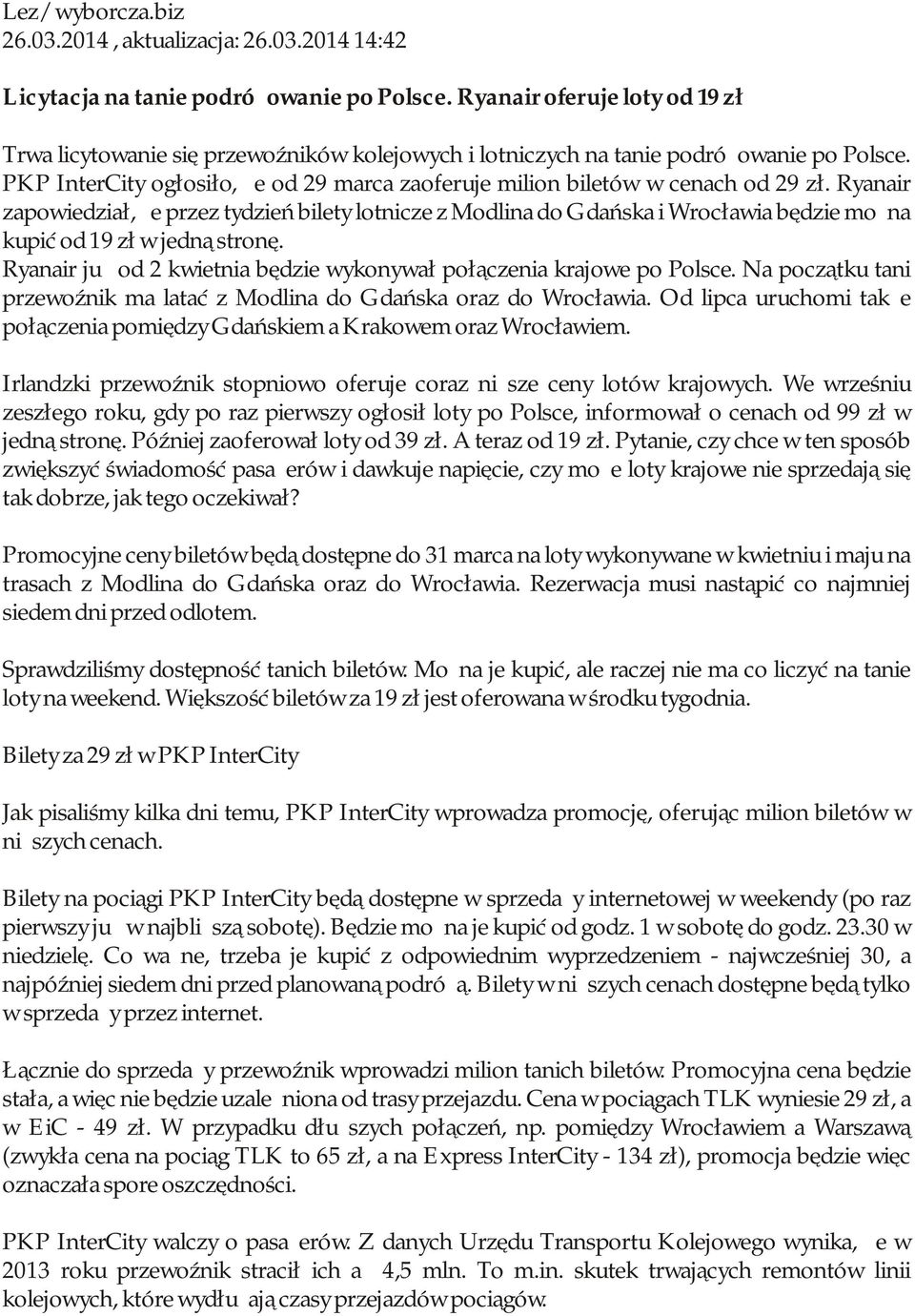 PKP InterCity ogłosiło, że od 29 marca zaoferuje milion biletów w cenach od 29 zł.