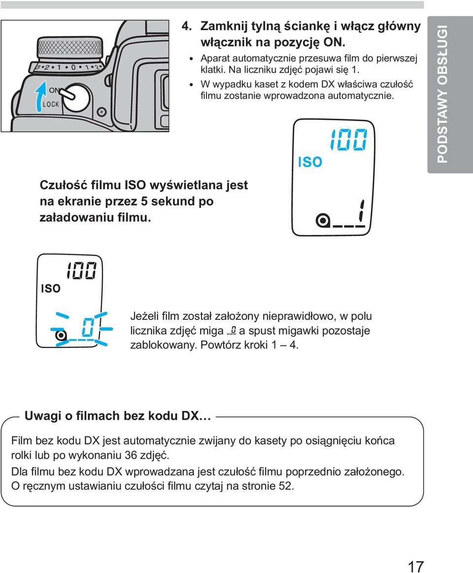 Je eli film zosta³ za³o ony nieprawid³owo, w polu licznika zdjêæ miga a spust migawki pozostaje zablokowany. Powtórz kroki 1 4.