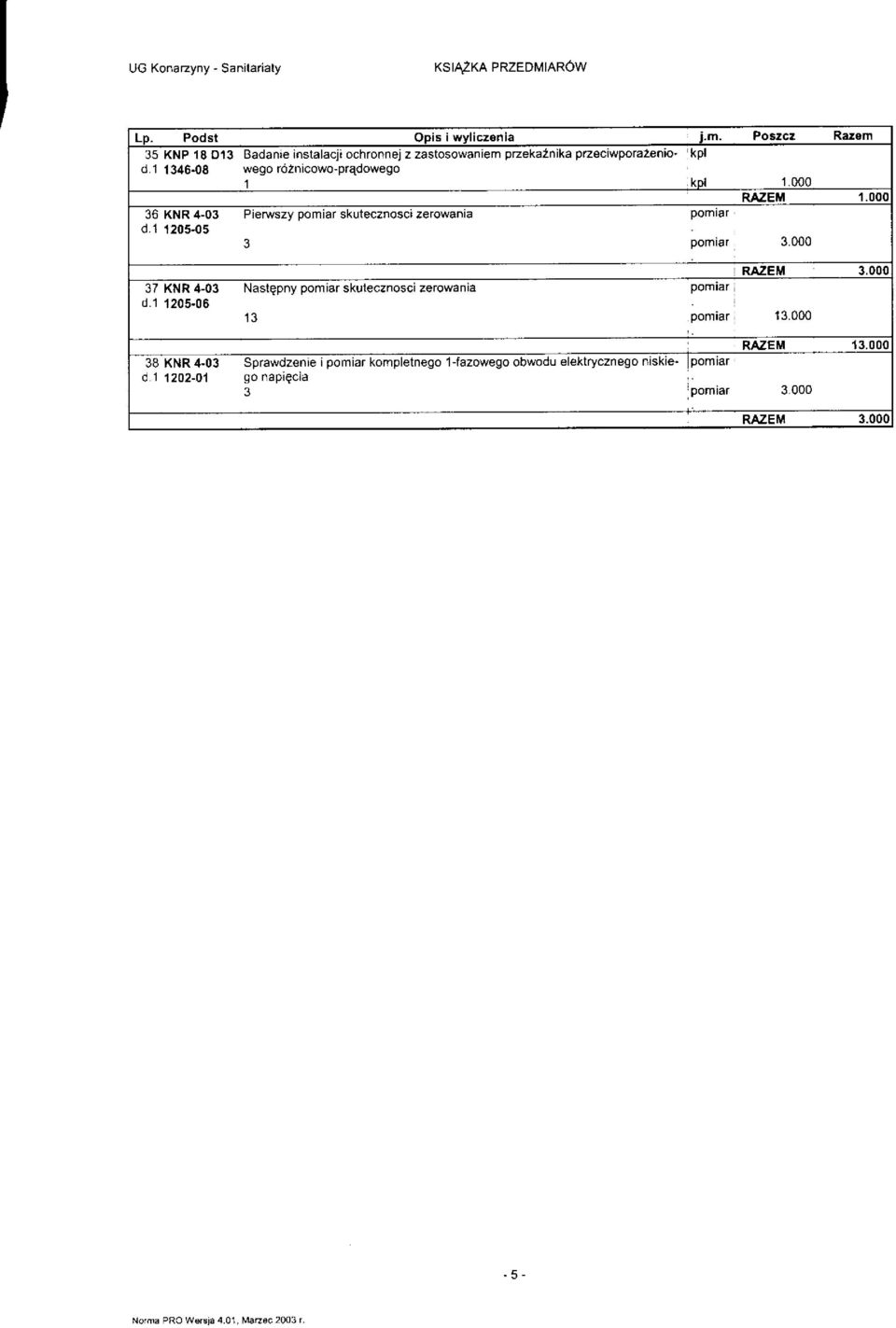 08 wego rdznicowo-prqdowego 37 KNR 4-03 NaslQpny pomiar d.1.t205.