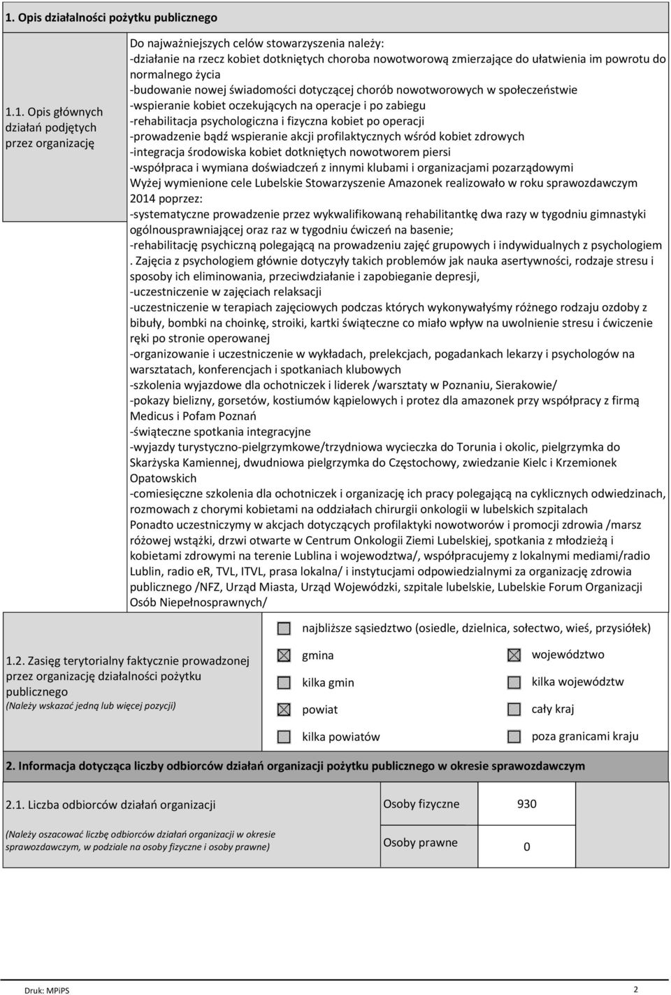 zabiegu -rehabilitacja psychologiczna i fizyczna kobiet po operacji -prowadzenie bądź wspieranie akcji profilaktycznych wśród kobiet zdrowych -integracja środowiska kobiet dotkniętych nowotworem