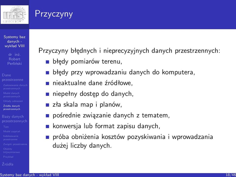 danych, zła skala map i planów, pośrednie związanie danych z tematem, konwersja lub format