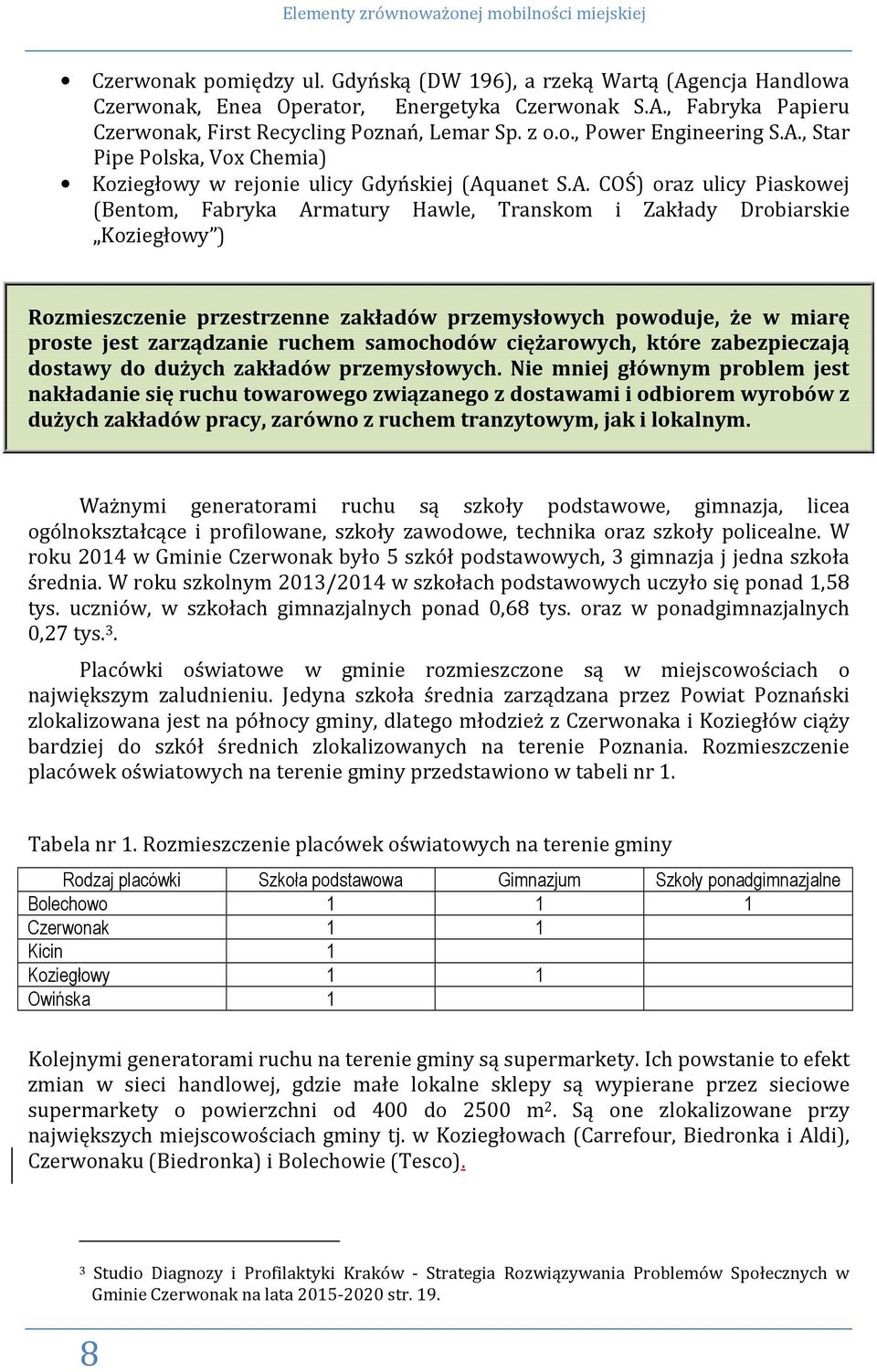 Rozmieszczenie przestrzenne zakładów przemysłowych powoduje, że w miarę proste jest zarządzanie ruchem samochodów ciężarowych, które zabezpieczają dostawy do dużych zakładów przemysłowych.