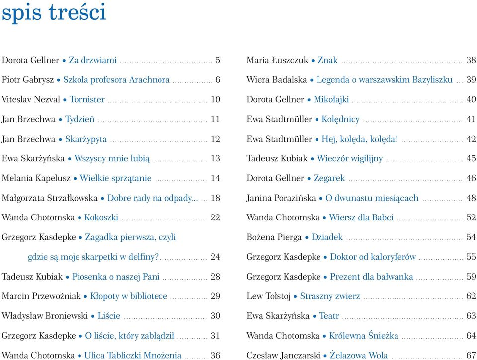 .. 22 Grzegorz Kasdepke Zagadka pierwsza, czyli gdzie są moje skarpetki w delfiny?... 24 Tadeusz Kubiak Piosenka o naszej Pani... 28 Marcin Przewoźniak Kłopoty w bibliotece.