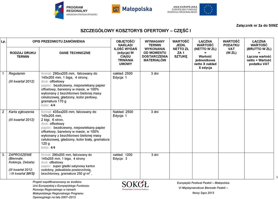 NETTO ZŁ ZA 1 SZTUKĘ ŁĄCZNA (NETTO W ZŁ) = Wartość jednostkowa netto X nakład X edycja PODATKU VAT (W ZŁ) ŁĄCZNA (BRUTTO W ZŁ) = Łączna wartość netto + Wartość podatku VAT 1 Regulamin format: