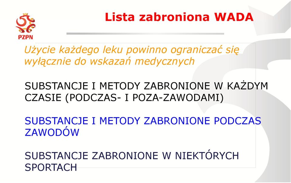 KAŻDYM CZASIE (PODCZAS- I POZA-ZAWODAMI) SUBSTANCJE I METODY