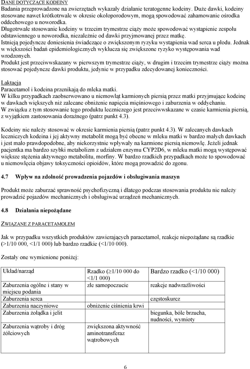 Długotrwałe stosowanie kodeiny w trzecim trymestrze ciąży może spowodować wystąpienie zespołu odstawiennego u noworodka, niezależnie od dawki przyjmowanej przez matkę.